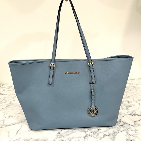 Michael Kors Jet Set Travel Tote Surf Blue Matching Hamilton Wallet - Picture 3 of 16